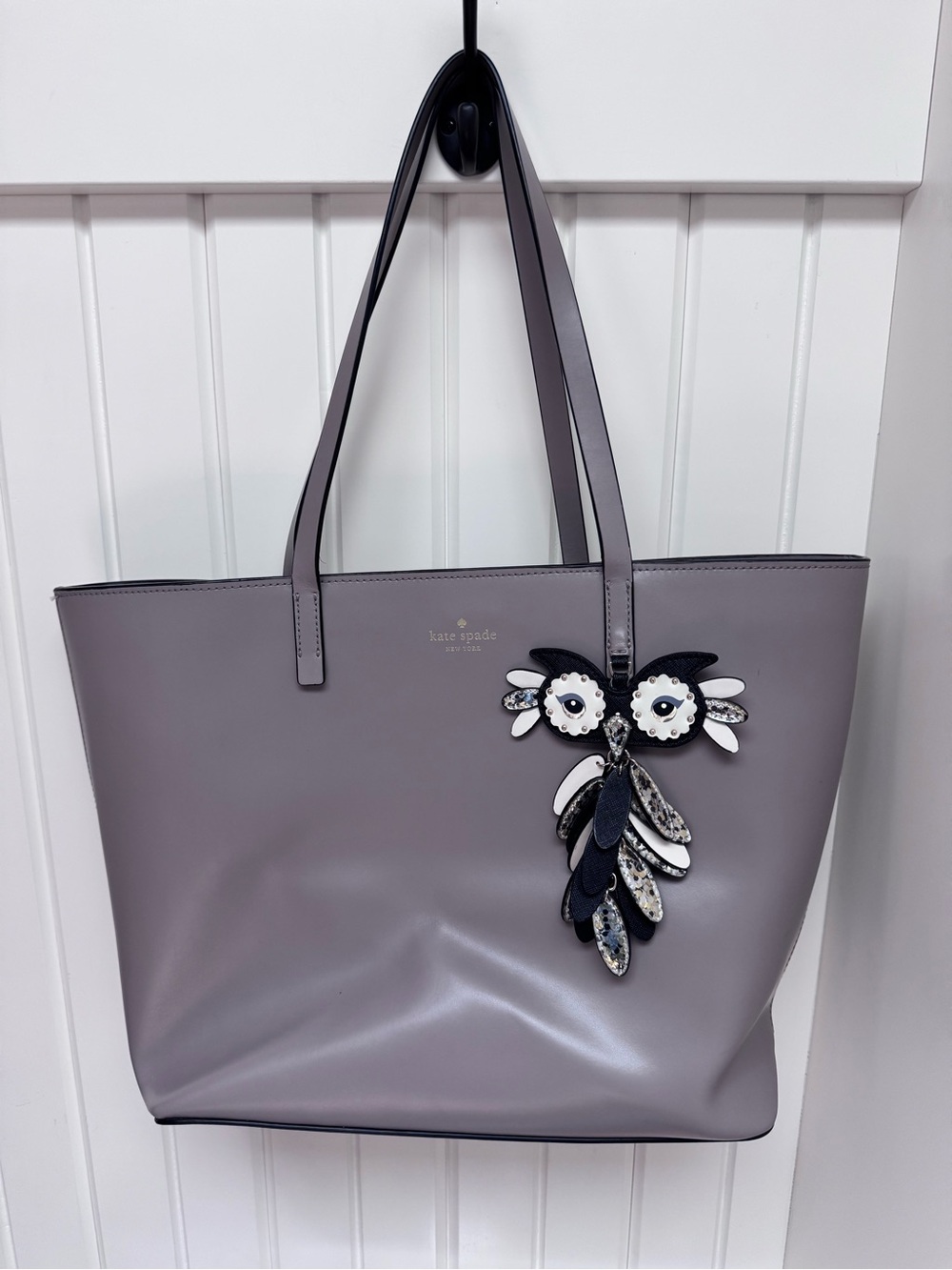 kate spade Gray Lavender Tote with Owl Pendant